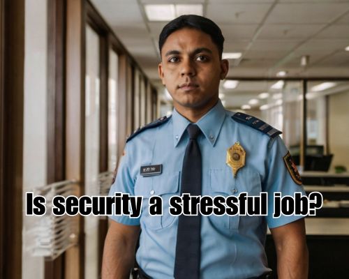 Security officer standing at entrance.